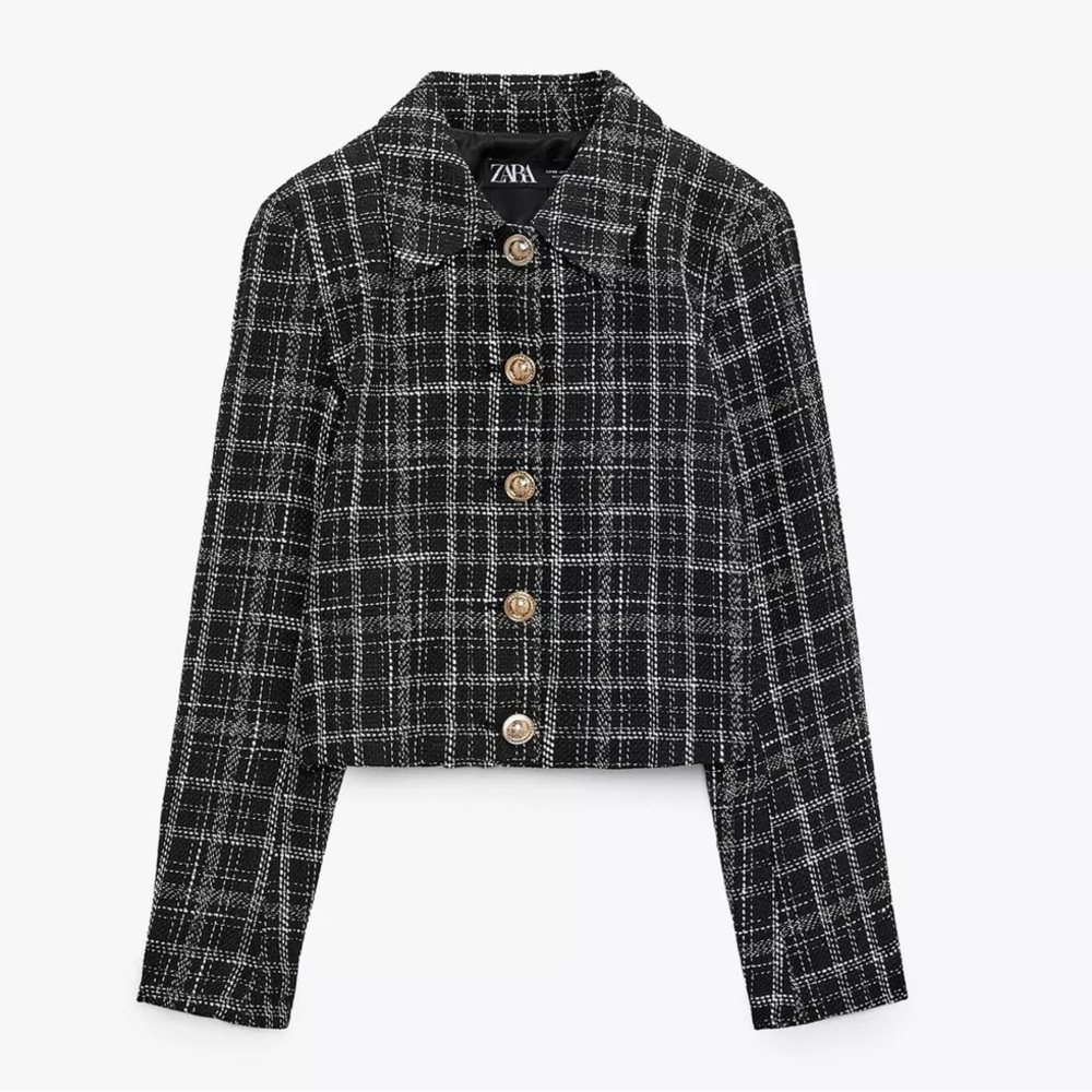 Zara Textured Plaid Short Jacket